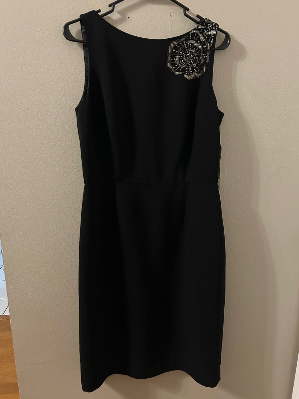 Ralph Lauren Black Sleeveless Cocktail Dress with Beaded Shoulder Accent